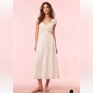 New With Tags Love Shack Fancy Suvi Cotton Midi Dress White XXS